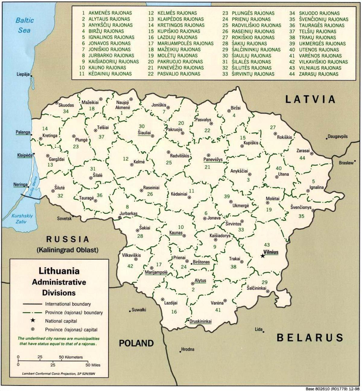Karte von Karte von Litauen mit den Städten